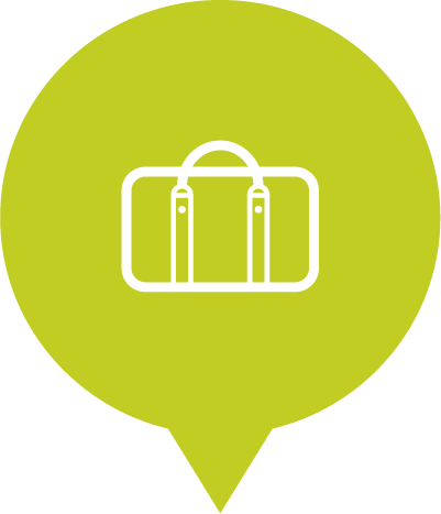 speech bubble and suitcase icon