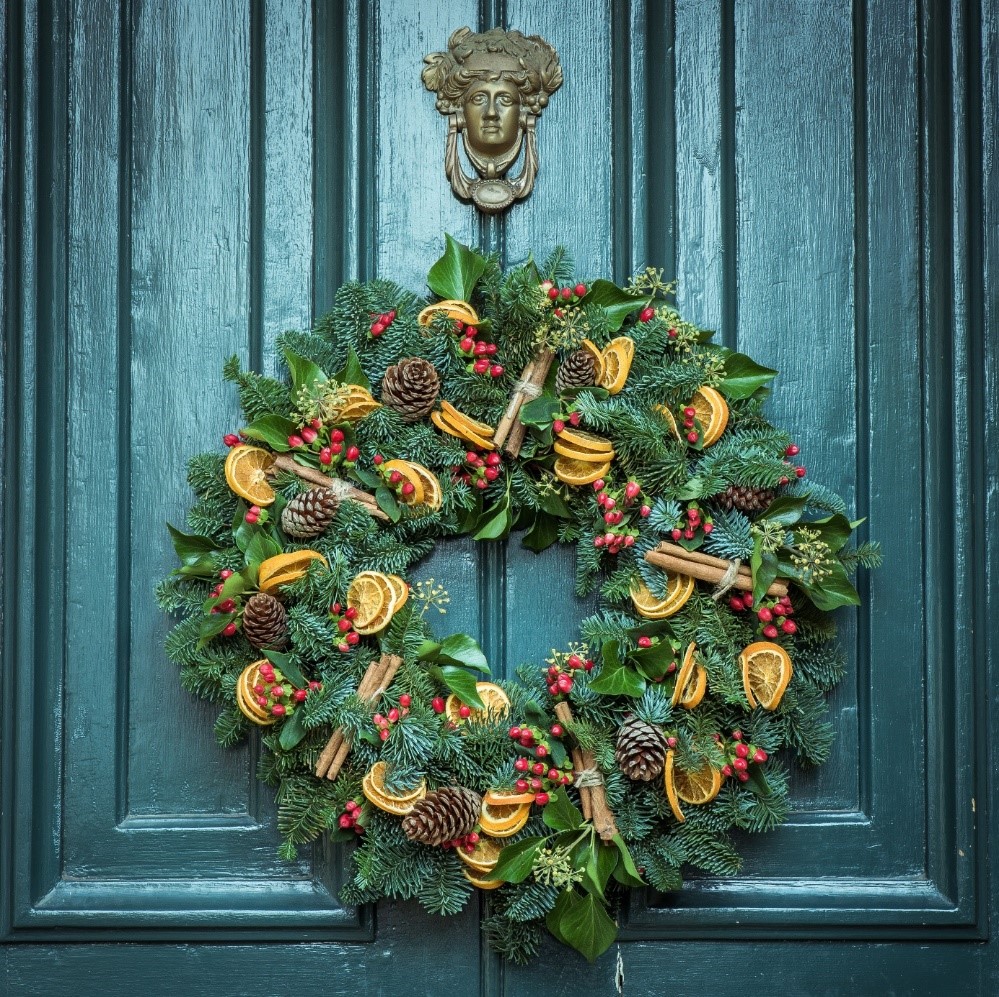 christmas wreaths on doors