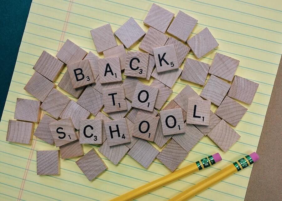 Back to school written in scrabble pieces